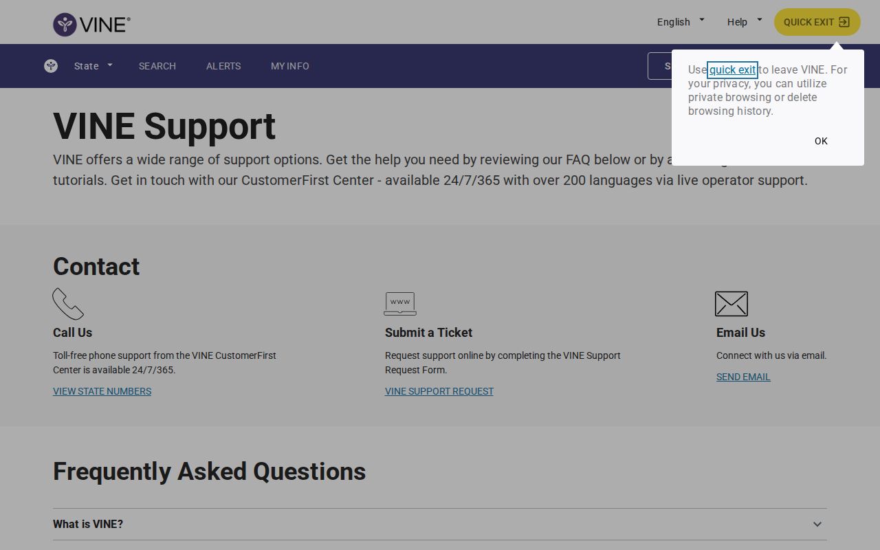 San Francisco County VINELink inmate check support and notification limits
